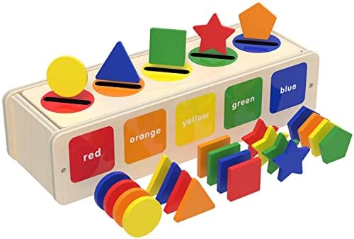 SHARKWOODS Montessori Toys for 1 2 3 Years Old Boys Wooden Sorting & Stacking Toy Color & Shape Early Educational Block Puzzles Toddler Toys Learning Puzzles Gift (Box)