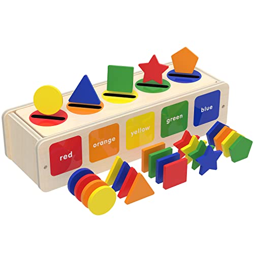 Image of SHARKWOODS Montessori Toys for 1 2 3 Years Old Boys Wooden Sorting & Stacking Toy Color & Shape Early Educational Block Puzzles Toddler Toys Learning Puzzles (Box)