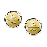 Mylery Ohrstecker Paar mit Motiv Hier rein Da raus Pfeil gold silber 12mm