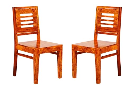 Image of Sheesham Wood Dining Chairs Set of 2 Wooden Multipurpose Seating Chair for Dining Room Home (Maple Finish)