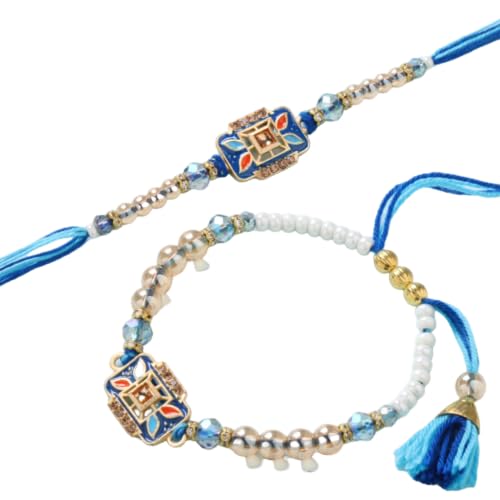 Premium Rakhi For Bhaiya Bhabhi Handcrafted Designer Bhaiya Bhabhi Rakhi Bracelet With Roli Tikka - Lumba-Rakhi For Brother & Sister-in-Law | Couple Raakhi | Rakshabandhan Gift-image-19
