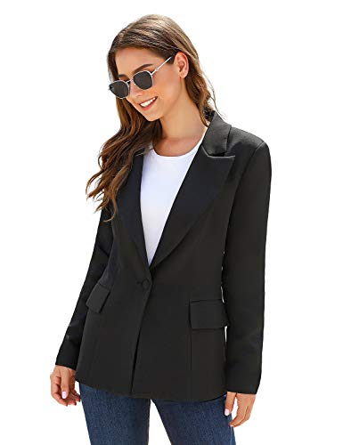 Luvamia Women'S Long Blazer Jacket Casual Notched Lapel One Button Work Office Blazer Jacket Suit Black Size Large thumb #4