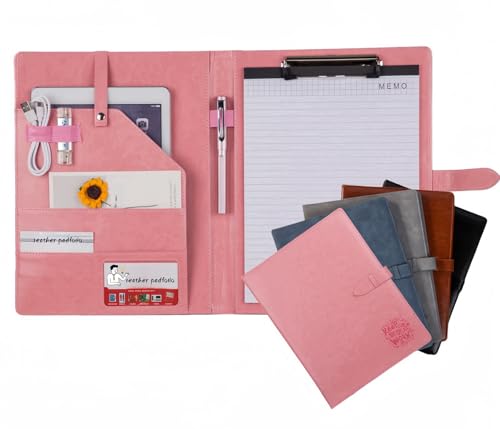 Porte-documents en cuir rose avec porte-bloc et organiseur de documents format lettre