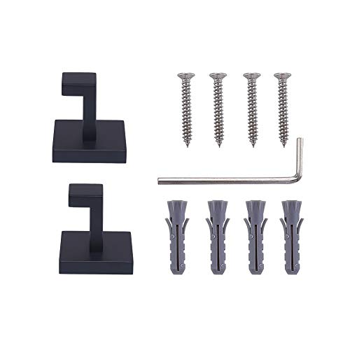 TASTOS Bath Towel Hooks Matte Black, 2 Pack Stainless Steel Robe Coat and Clothes Hook, Heavy Duty Wall Hook for Bathroom & Kitchen, Modern Square Style Wall Mounted (Black) by TASTOS - Image 6