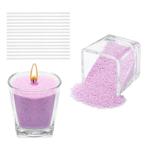 Scentoria Kerzensand 900g, Kerzensand mit Docht, Kerzenwachs Granulat mit 15 Dochte 10 cm, Wachsgranulat für Kerzen, Kerzen Sand, Kerzengranulat für die DIY Kerzenherstellung (Lila)