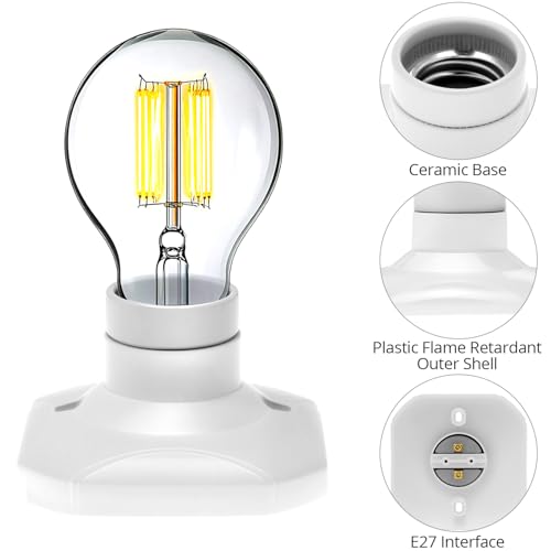 QWORK® 4Pcs E27 Light Bulb Socket Holder, E27 Screw Bulb Holder with Ceramic & Flame Retardant Base, AC 220V, for LED Light Bulbs - Image 3