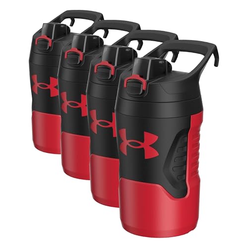 Image of Under Armour 32 oz Insulated Water Bottles - Sports Water Jug with Fence Hook, Leak Resistant for Baseball, Football & More, 32 oz Insulated, Red /Black (Pack of 4)