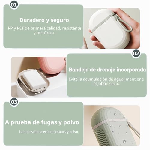 Miniatura 6 de Yohyien 2 Piezas Jabonera Portatil Viaje, Jabonera Champu Solido Impermeable, Jaboneras Con Tapa, Jaboneras Para Pastillas De Jabon Para Baño, Gimnasio, Camping Y Escuela Verde Rosa