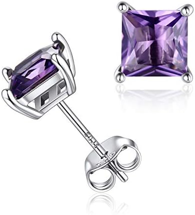 925 Sterling Silver Princess-Cut Birthstone Stud Earrings For Women Fits Sensitive Ears Minimalist Gemstone Jewelry(with Gift Box)