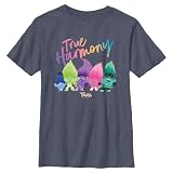 DREAMWORKS TROLLS Trolls True Harmony Boys Short Sleeve Tee Shirt, Navy Heather