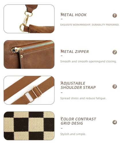 Image of 2 Pcs Checkered Crossbody Bags for Women Bum Bag Checkered Cross Body Sling Backpack Hobo Satchels Shoulder Wallet Purses