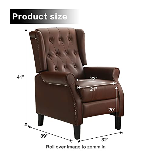 Maevis Wingback Recliner Chairs For Adult,Apartments, Small Space, Manual Faux Leather Accent Chair For Living Room,Bedroom,Office, (Brown) #TOP1