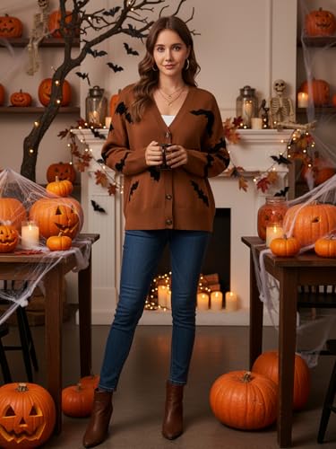 ANRILITA Women's Long Sleeve Floral Print Cardigan V Neck Open Front Button Down Fall Knitted Sweaters2