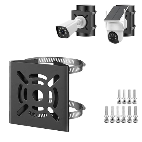 ZT-NET ZT-NET Universal Vertical Pole Mount for Security Camera, Solid Metal Mounting Corner Bracket with 2 Loops, Suitable for CCTV Cameras, LED Wall/Stage Lights, Solar Panels, Black Pole Brackets