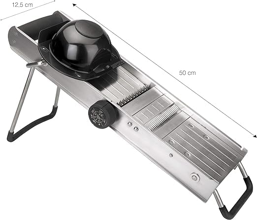 Suinga Mandolina, Con Protector y Cuchillas Giratorias Inox, Pies y Mango Antideslizantes, Cocina Profesional, 12,5 x 50 cm, Acero Inoxidable