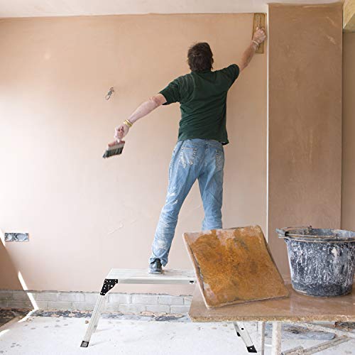 Aluminum Work Platform Adjustable Height 24 to 35 inches Support 330 lbs Portable Folding Stool Ladder Non Slip