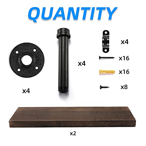 Home Tzh Wall Mounted Floating Shelves, Floating Shelves With Industrial Pipe Brackets Set Of 2 Rustic Wood Storage Shelf For Bedroom Living Room Bathroom Kitchen Office And More thumb #2