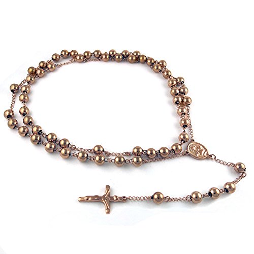 Stainless Steel Rosary Cross Necklace For Men, Cross Medallion Holy Faith, Beaded Necklace Chain, Y Necklace, Long Necklace Gold Rose Gold Silver Color 6MM 8MM 10MM2