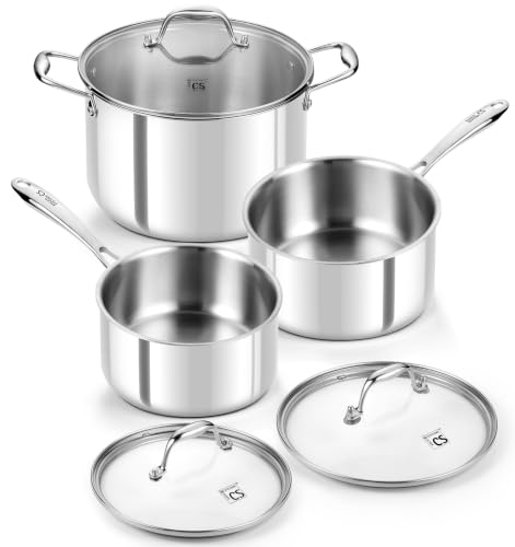 Image of KOCH SYSTEME CS 6PCS Tri-Ply Stainless Steel Pot Set with Lids 2 & 3 & 8QT | 18 /10 Stainless Steel Saucepan Set, Non Toxic, Stay-Cool Handles, All Cooktops Compatible, Oven Safe, Dishwasher Safe
