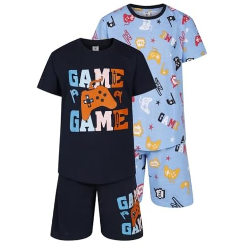 North East Boys 2 Pack Short Pyjamas Gamer Print Nightwear Gaming PJ Sets 9 to 16 Years Cover