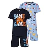 North East Boys 2 Pack Short Pyjamas Gamer Print Nightwear Gaming PJ Sets 9 to 16 Years (Navy/AOP 13-14)