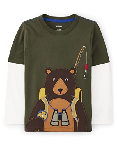 Gymboree Boys And Toddler Embroidered Graphic Long Sleeve Layered T-Shirts, Camping Bear, 8 #TOP12