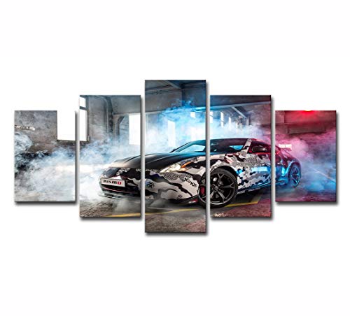Walkking Ways Cool Sport Car Canvas Wall Art Oil Paintings Painting Nissan 370Z Prints For Modern Home Decorations, 5 Panels #TOP6