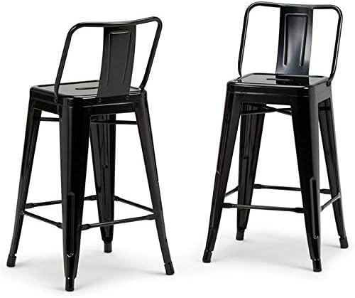 SIMPLIHOME Rayne Industrial Metal 24 inch Counter Height Stool (Set of 2) in Black for the Dining Room and Kitchen