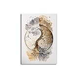 BeiYiHo Affiche Decoration Murale Zen Tableau Bouddha Arbre de Vie Fleur Lotus Art Poster Mural Beige Toile Deco Salon Moderne SANS CADRE