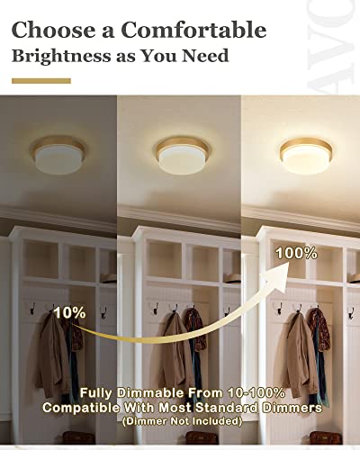 Audickic Gold Flush Mount Ceiling Light, 13Inch Close To Ceiling Light Fixtures 24W 2200Lm Dimmable 2700K/3000K/4000K/5000K/6000K Brass Led Ceiling Lamp For Bedroom Hallway Kitchen, Ad-22008-L-Gd #TOP4