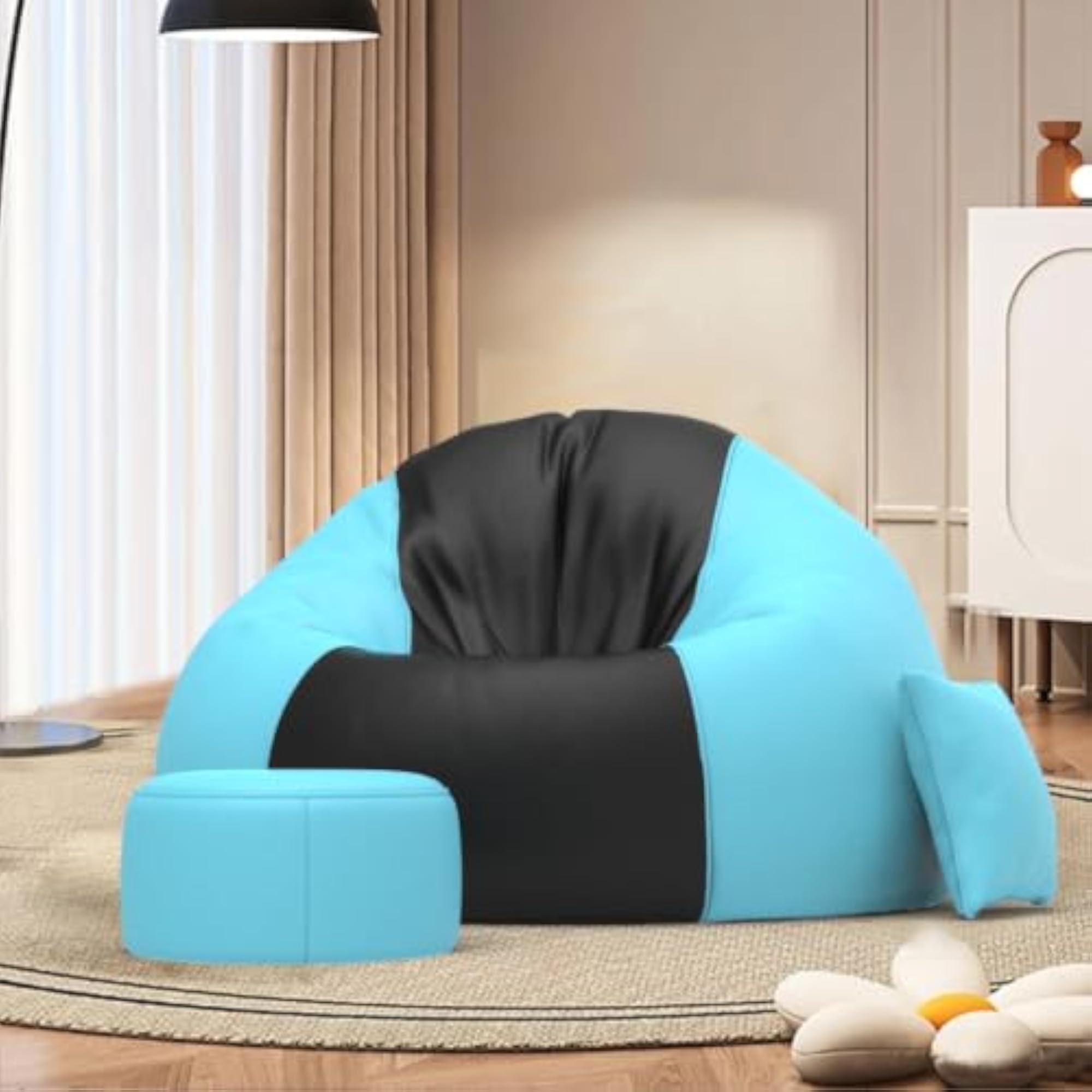 Premium Leatherette Bean Bag Chair Cover, 4XL, Black Teal