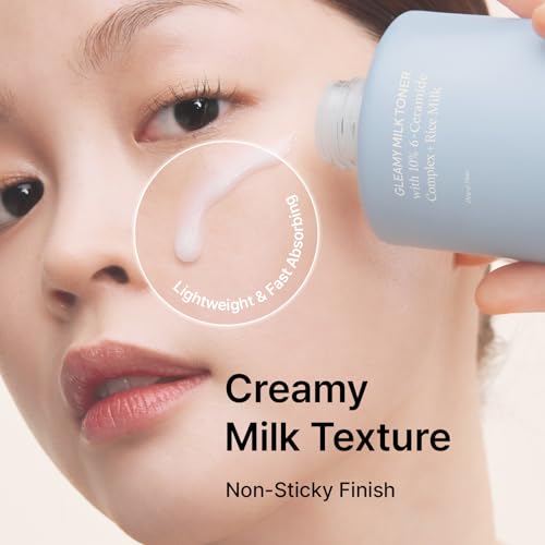 inyoe Gleamy Milk Toner with 10% 6-Ceramide Complex + Rice Milk, Cream Milk Barrier Toner for Hydrated Dewy Glow, for Sensitive Skin, Korean Skin Care, 6.76 fl oz