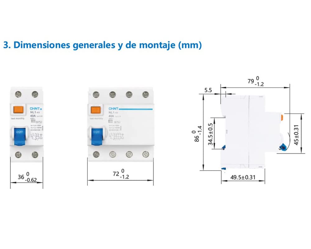 Diferencial bipolar Superinmunizado 2P 40A 30MA NL-1-2-40-30ASI de Chint Electric