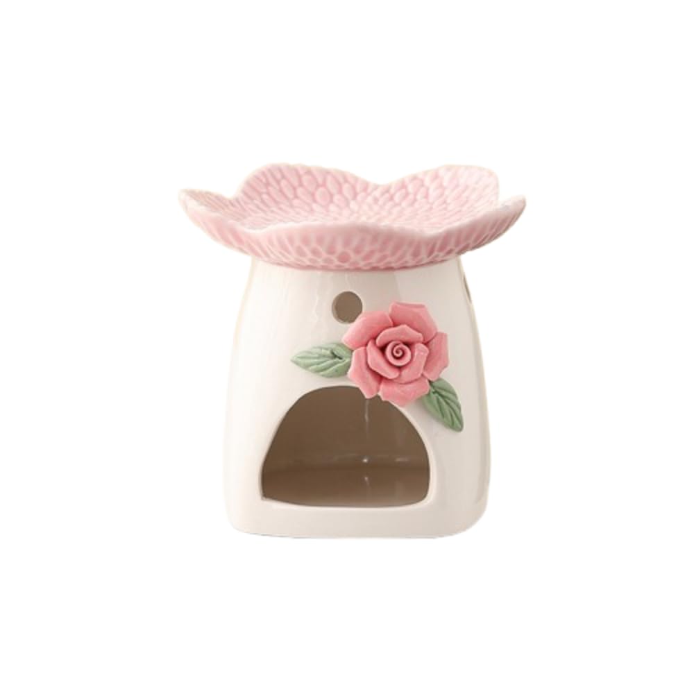 Ceramic Essential Oil Burner, Flower Aromatherapy Stove, Wax Melt Burner, Floral Candle Fragrance Diffuser, Aromatherapy Gift(Pink)