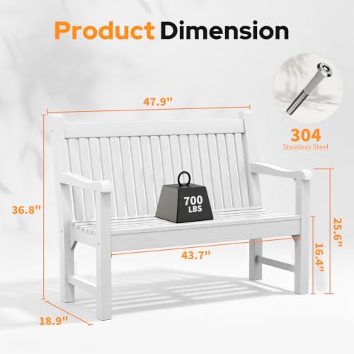 Image of Psilvam 2-Person Outdoor Bench with 700 Lbs Weight Capacity, White