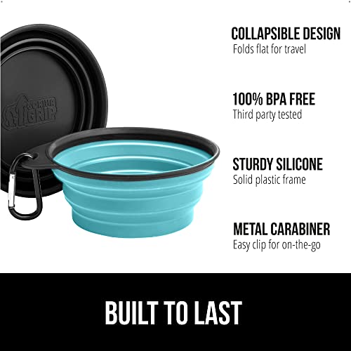 Gorilla Grip Collapsible Dog Bowl, Silicone Set Of 2 Travel Bowls With Carabiner, Foldable And Portable Accessories For Cat And Dogs, Small Pet Hiking Supplies, Food And Water, 1 Cup, Black/Turquoise #TOP1
