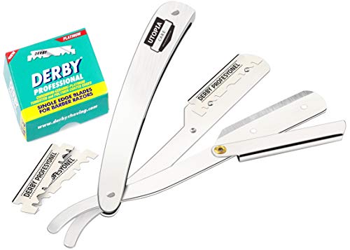 Professional Barber Straight Edge Razor Safety with 100 Derby Blades - Salon Quality