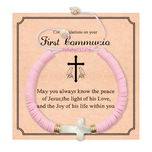Image of Easter Gifts for Grandkids,Polymer Clay Cross WWJD Bracelet Baptism Confirmation Blessing First Holy Communion Gifts for Little Girls Goddaughter Kids Daughter Granddaughter