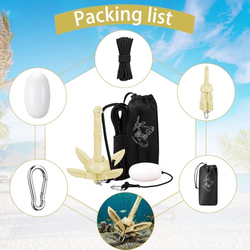 Image of MorningRo 1 Pack 1.5 /3.5 lb Marine Kayak Anchor Kit with 40ft Rope and Buoy Folding Grapnel Boat Anchor Kit Kayak Fishing Accessories for Small Boats, Canoe, SUP Paddle Boards