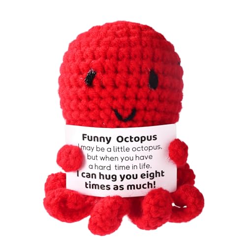 TOYMIS Positive Poulpe Positif, Animaux Drôles au Crochet Peluche Émotionnelle Soutien Positif Poupée Tricotée Poulpe Cadeaux et Décorations Parfaits pour Maison Bureau Les Fêtes(Rouge)