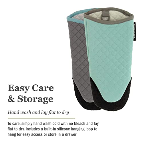 Cuisinart Silicone Oven Mitts, 2Pk - Heat Resistant Quilted Oven Gloves To Safely Handle Hot Cookware - Soft Insulated Deep Pockets, Non-Slip Grip And Convenient Hanging Loop - Pastel Turquoise #TOP6