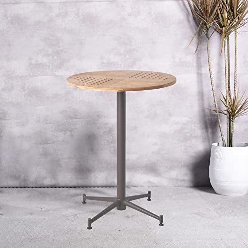 Gwarez Patio Round Teak Wood Dining Table 27.5'' With Steel Base Outdoor Weather-Resistant Bistro Table For Garden, Backyard And Porch - Brown… #TOP8