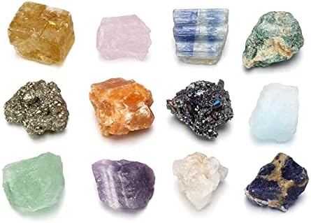 Jovivi 12pcs Mineral Rocks and Crystals Bulk Geology Science Natural Rough Raw Stones Quartz Specimens for Tumbling, Cabbing, Polishing, Wicca and Reiki Healing,0.59"-0.9"