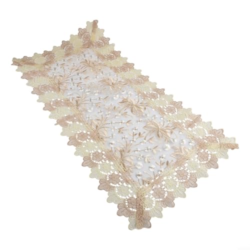 Niceminiwall Nappe rectangulaire brodée pour table basse occidentale, napperon en dentelle avec motif creux sculpté, lavable en polyester et lin pour...