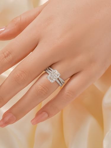 3.5CT Radiant Cut Engagement Ring Set for Women, 925 Sterling Silver X-Shaped Band 2-Piece Cubic Zirconia Bridal Wedding Ring Set3