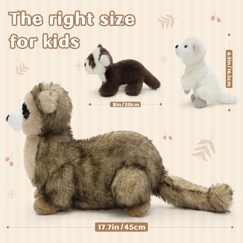 Image of Ferret Stuffed Animal with 2 Babies, 3Pcs Forest Animal Plush, 18 inch