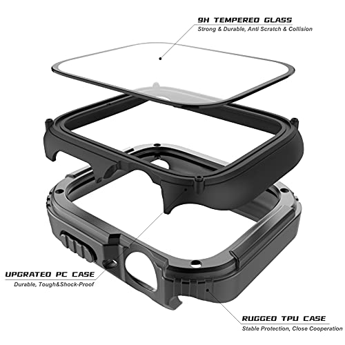 Adepoy 2 Pack Rugged Case Compatible for Apple Watch 45mm Series 9/8/7 with Tempered Glass Screen Protector, Military All Around Hard TPU Protective Cover Case Shockproof Bumper for iWatch Men 45mm by Adepoy - Image 2