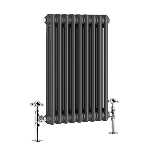 Warmehaus - Traditional Cast Iron Style Anthracite Double Column Horizontal Radiator 600 x 425mm - Perfect for Bathrooms, Kitchen, Living Room