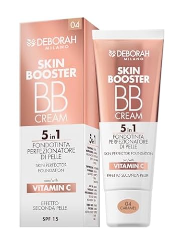Deborah Milano BB Cream Skin Booster, nr 04 Caramel, SPF 15, z witaminą C, kolorowy krem do twarzy, efekt drugiej skóry, 30 ml