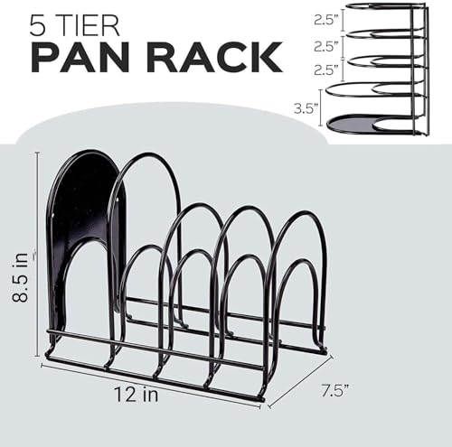 Image of Craft Expertise 5-Tier Black Iron Pan Pot Rack Holder - Large Kitchen Organizer for Cookware, Multipurpose Countertop Pot and Pan Storage Stand - Heavy-Duty Durable Design (11 x 9 x 9 Inches)